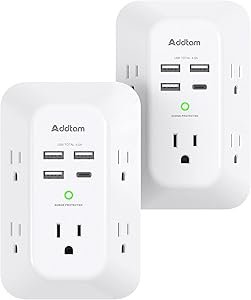 Addtam USB Wall Charger Surge Protector 2-Pack