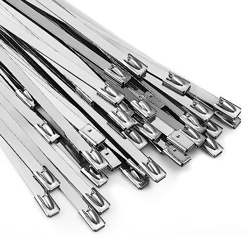 100-Pack 11.8" Self-Locking Metal Zip Ties (304 Stainless Steel)