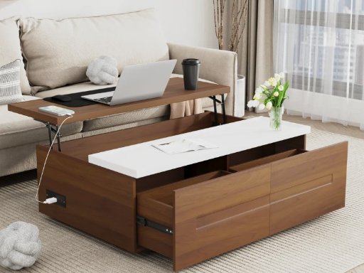 Latitude Run Modern Large Lift Top Coffee Table w/ 2 Drawers & Charging Station