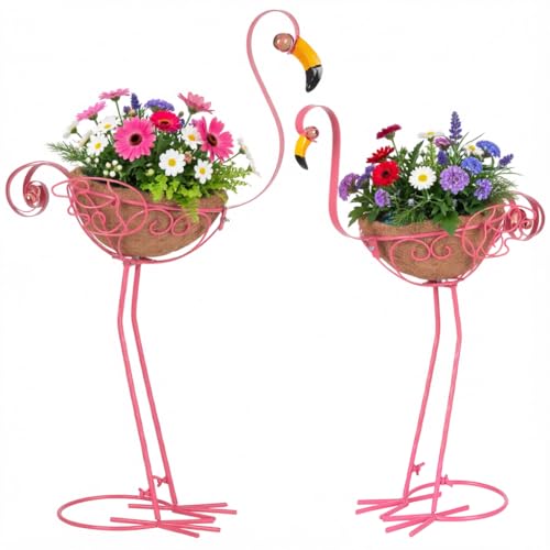 Derynome Pink Flamingo Garden Planters, Set of 2