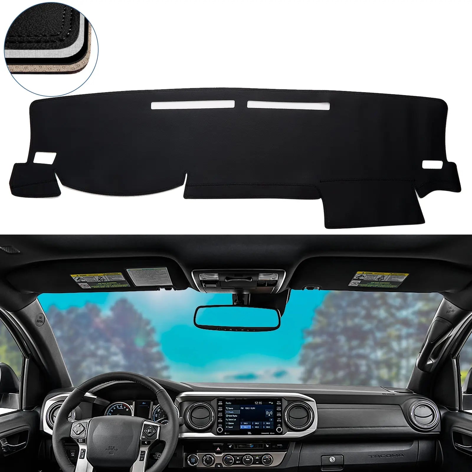 Dash Cover Mat for 2016-2021 Toyota Tacoma Leather