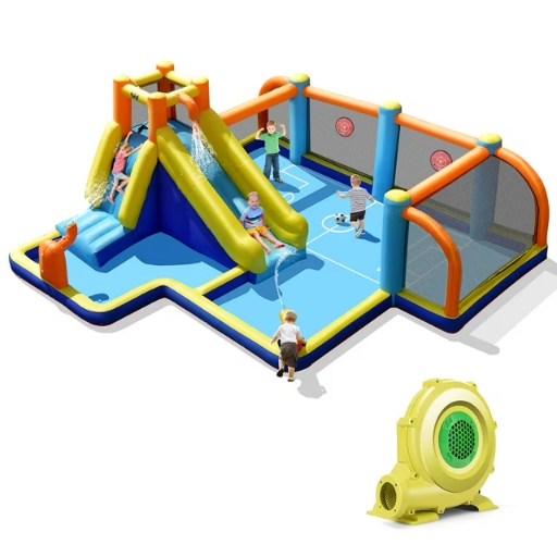 Costway Giant Soccer-Themed Inflatable Water Slide Bouncer