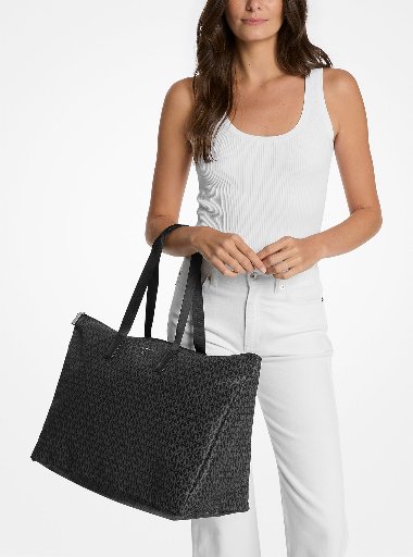 Michael Kors Jet Set Travel Large Signature Logo Print Woven Tote Bag