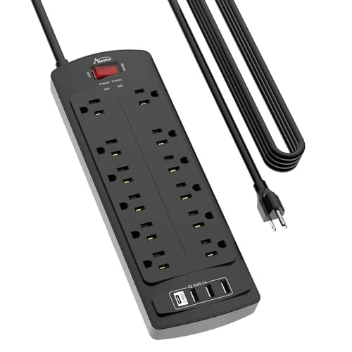 Surge Protector with 12 Outlets and 4 USB Ports