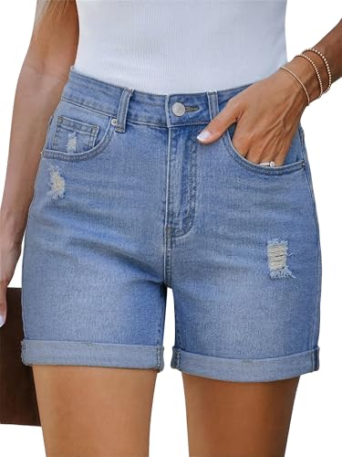 Women’s Mid-High Waisted Ripped Denim Shorts