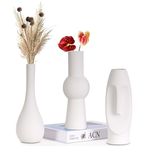 White Ceramic Vase Set for Home Decor