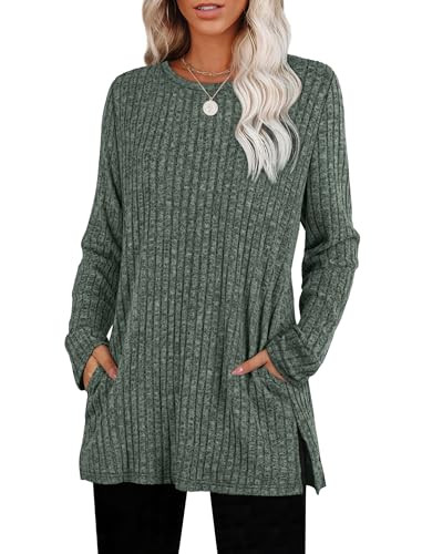 Crewneck Long Sleeve Shirts w/side split