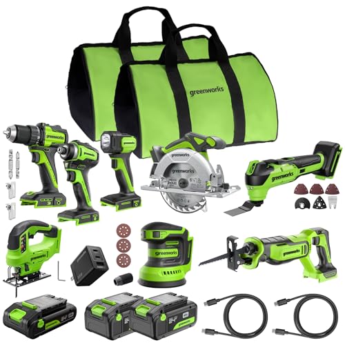 GREENWORKS 24V 8-TOOL Combo (Drill, Impact Driver, Circular Saw, Reciprocating Saw, Jigsaw, Multi-Tool, Sander, Flashlight) Deal