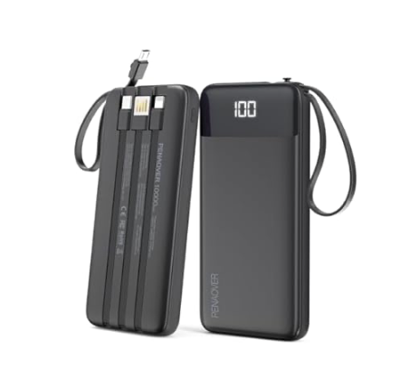 Portable Charger 10000mAh Power Bank with Built-in Cable 5 Output