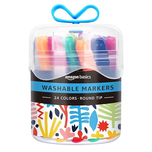 Amazon Basics Kids Washable Round Tip Markers (24-Pack)