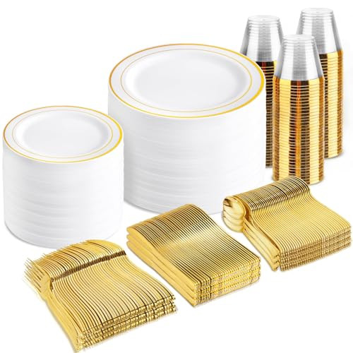 Gold Plastic Dinnerware Set For 100 Guests