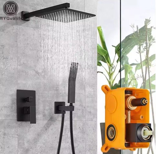 Matte Black Wall Mount Bathroom Shower Faucet