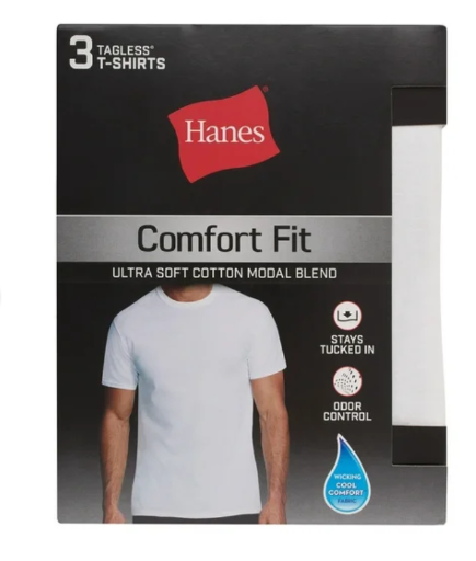 3-Pack Hanes Men's Comfort Fit Ultra Soft Cotton Modal Blend Crew T-Shirt Undershirts
