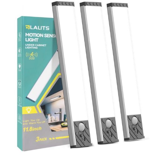 3 Pack of Type C Rechargeable Magentic Cabinet Lighting W/Motion Sensor