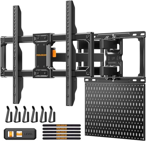 Perlegear Full Motion TV Wall Mount with Pegboard