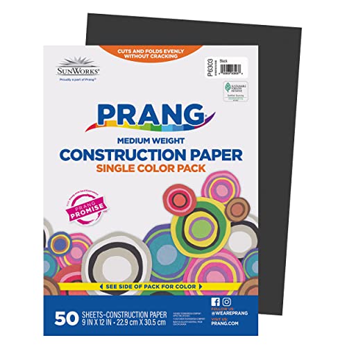 Prang Construction Paper, Black, 9" x 12", 50 Sheets
