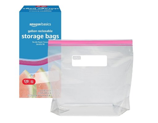Amazon Basics Reclosable Gallon Food Storage Bags, BPA Free, 120 Count