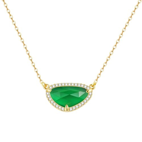 14K Gold Plated Oval Birthstone Pendant Necklace