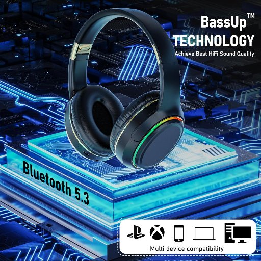 Wireless Bluetooth Headphones W/RGB LED Lighting & Hidden Mic