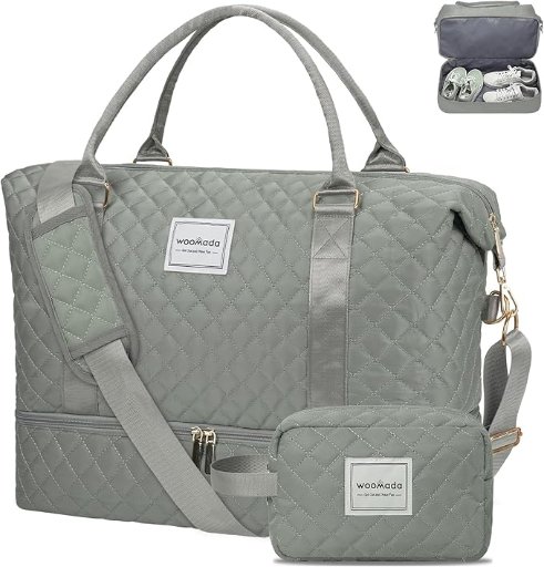 2 piece Weekender Bag W/Shoe Compartment & Toiletry Bag
