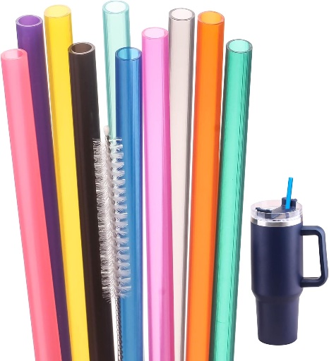 Replacement Straws and Cleaning Brush Set for Tumblers - 10 Pack