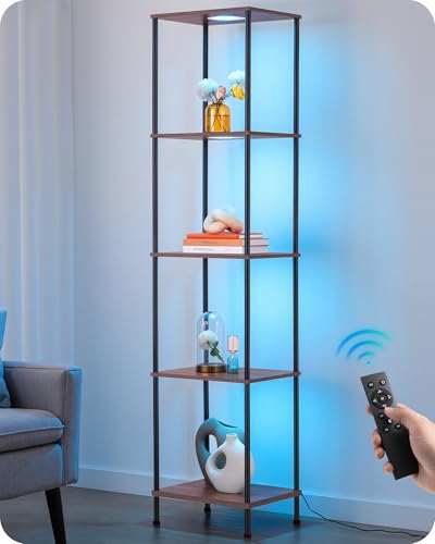 5-Tier EDISHINE RGBW Display Shelf Floor Lamp with Remote (Walnut) Deal