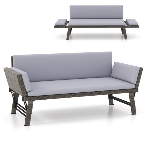 Costway Outdoor Convertible Sofa Daybed w/ Adjustable Armrests