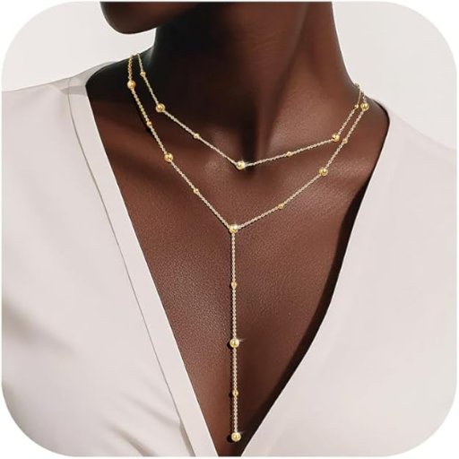 Lariat Y Shaped Layered 18K Gold Plated Necklace
