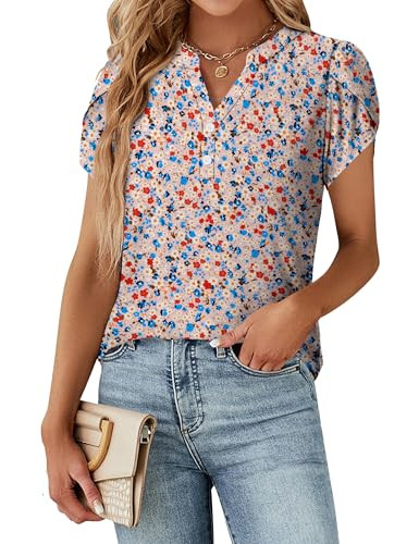 V Neck Short Sleeve Blouse
