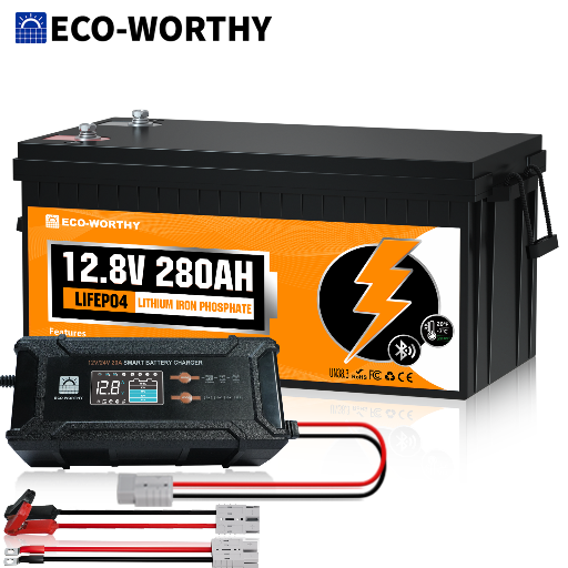 ECO-WORTHY 3584Wh 12V 280Ah Bluetooth LiFePO4 Lithium Battery with Charger
