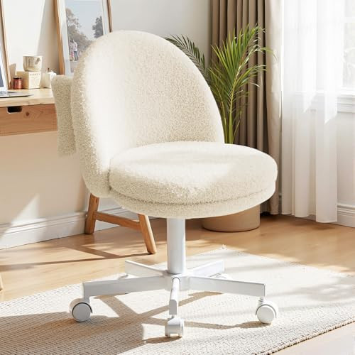 GTRACING White Velvet Armless Vanity Chair