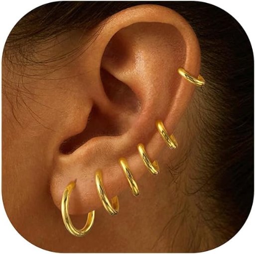 14K Gold Plated Huggie Hoop Earrings 6-Pair Set