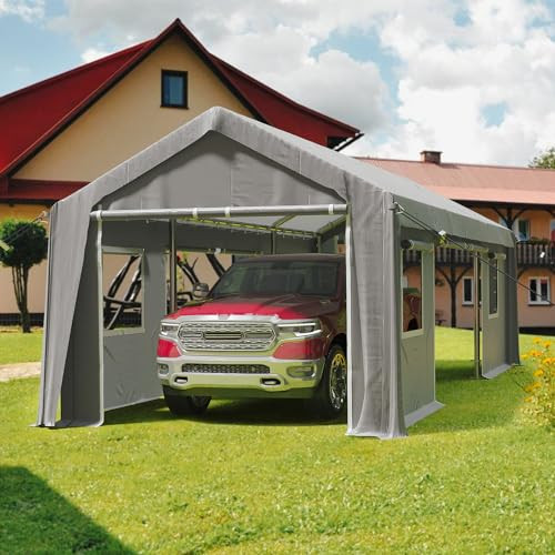 Portable Outdoor Carport Canopy with Roll-Up Doors and Windows