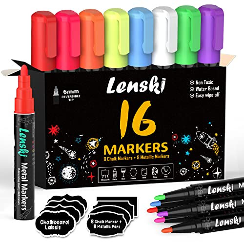 Lenski Liquid Chalk Chalkboard Erasable Markers, 16 Count