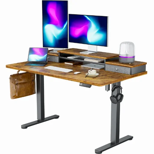 Electric Adjustable Height Standing Desk Computer Table with Drawers