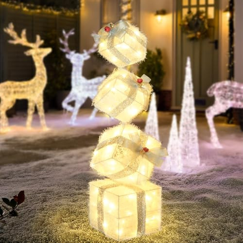 Covfever Christmas Lighted Gift Boxes Decorations Set