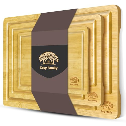 3-Piece Cosy Family Bamboo Cutting Boards with Juice Grooves