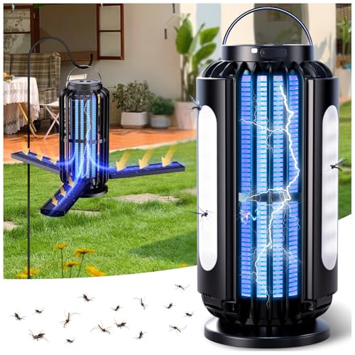 CXRUY 3600mAh Solar Powered Outdoor Electric UV Bug Zapper w/ Light Sensor & LED Light