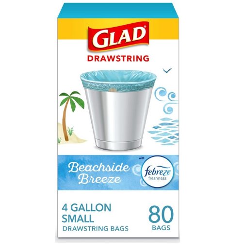 Glad Odorshield Small Drawstring Trash Bags, 80 Count