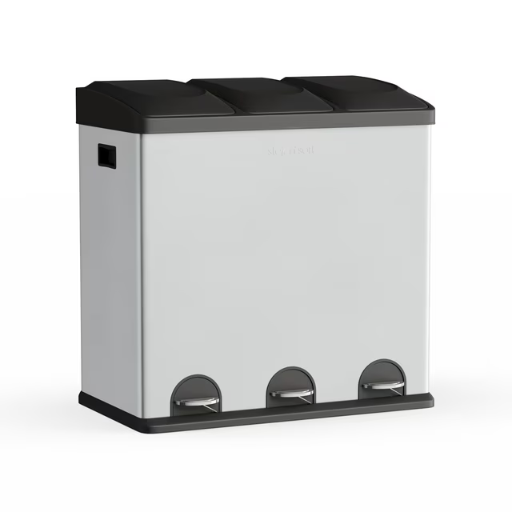 Step N' Sort 3-Compartment Stainless Steel Kitchen Trash & Recycling Bin