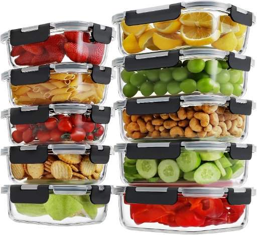 10 Pack Glass Meal Prep Containers with Locking Lids