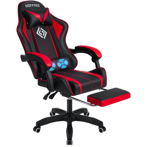 Hoffree Massage Gaming Chair with Footrest and Lumbar Support