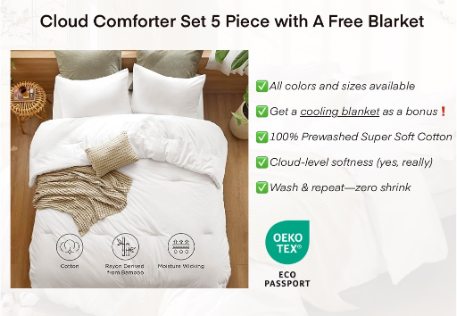 Bedsure Comforter Sets with Waffle Throw Blanket -5 Pieces