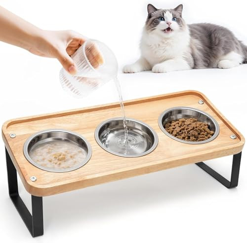 Elevated 3-Bowl Cat Feeding Station