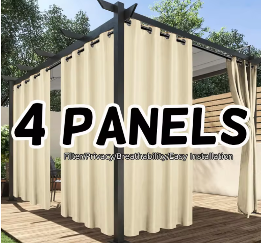Outdoor Curtains for Patio Waterproof, 4 Pcs