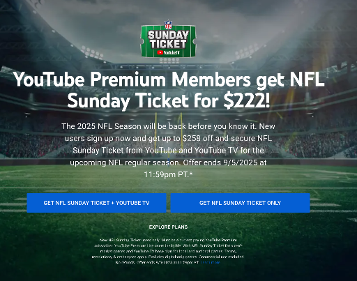 NFL Sunday Ticket for YouTube Premium Members