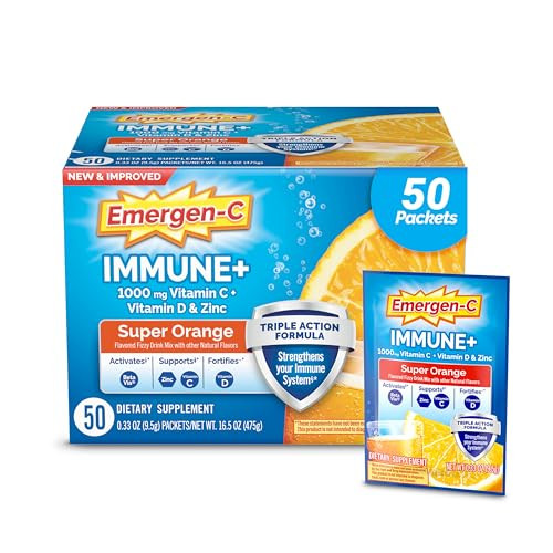 Emergen-C Immune+ Triple Action Immune Support Powder, Super Orange, 50 Count