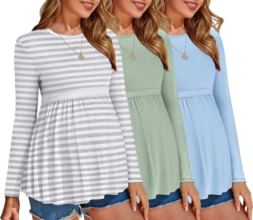 Ekouaer Maternity Shirts 3 Pack
