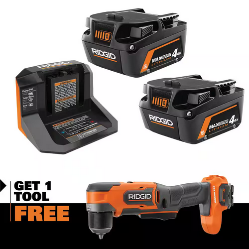 Ridgid 18V Subcompact Brushless 3/8" Right Angle Drill w/ 2x 4Ah Batteries w/ Charger