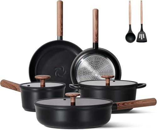 JEETEE 15-Piece Ceramic Non-Stick Cookware Set W/Removable Handles
